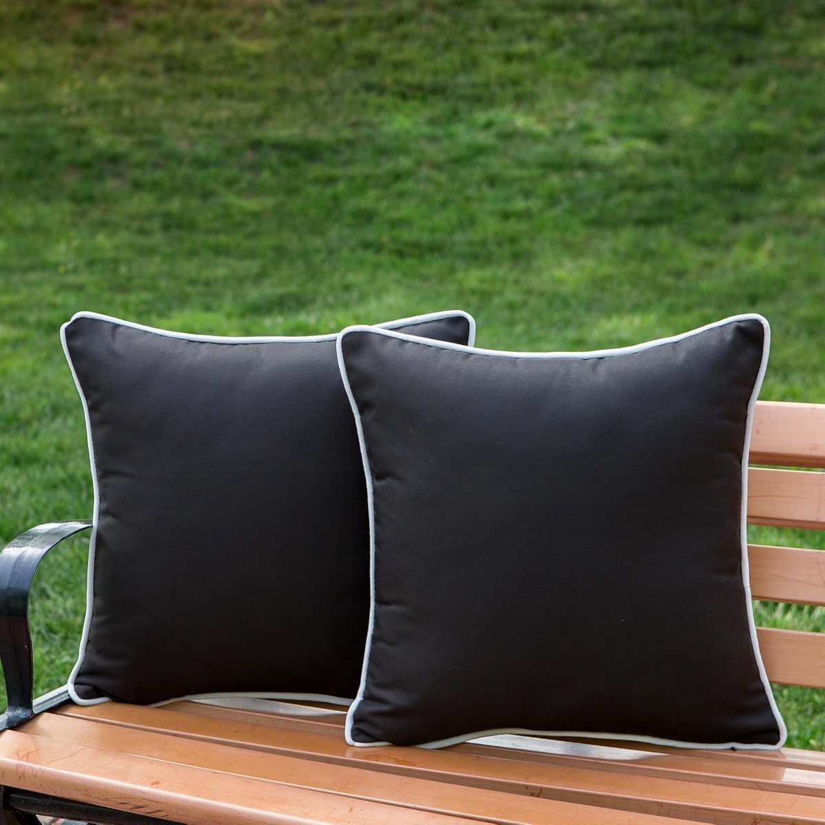 Kussenhoezen voor buiten, decoratieve zwart-witte vierkante sierkussenhoezen, voor terras, bank, tent, Sunbrella (45,7 x 45,7 cm)
