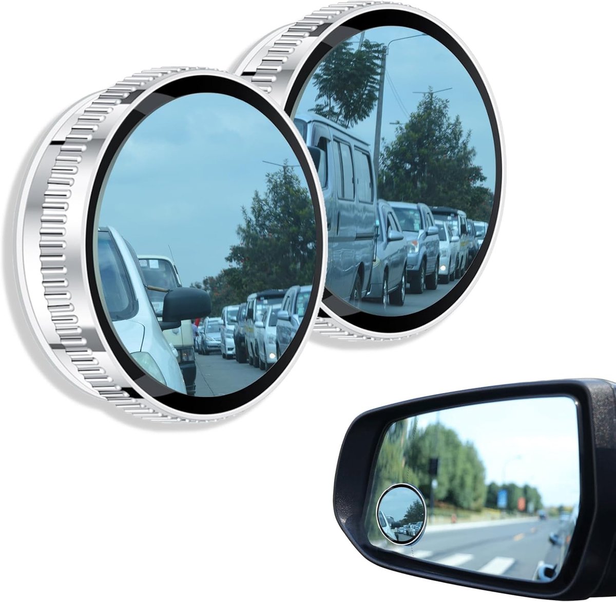 2 stuks Automotive Blinde Spot-spiegels, rond, HD glas, verstelbaar, waterdicht, voor auto's, SUV's en vrachtwagens (wit)