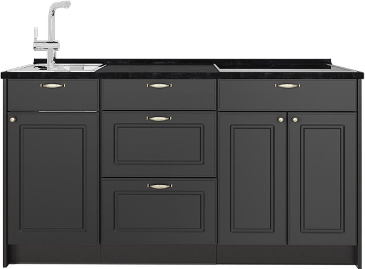 Vicco Keukenblok Fame-Line, Anthrazit-Gold Landhaus, 150 cm zonder werkblad