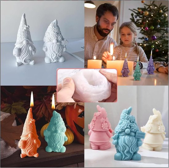 Mallen 2 stuks kerstdwerg, kaarsvorm voor gnoom om te knutselen, gnoom in siliconen vorm, voor het maken van kaarsen, aromastenen, chocolade, kerstdecoratie. — afbeelding 3