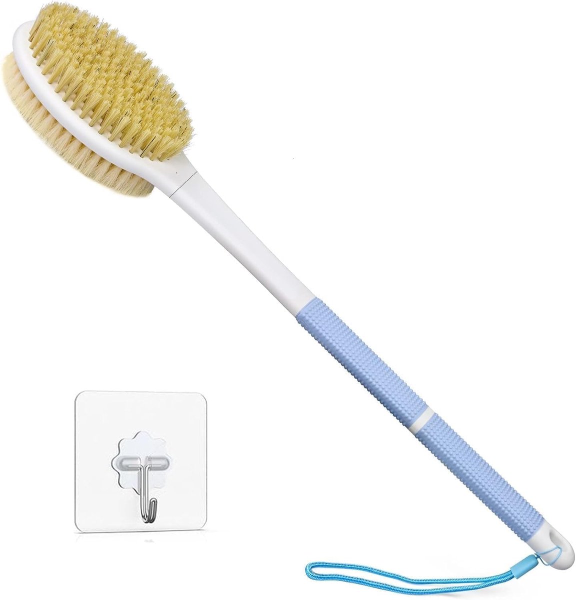 Badborstel voor douche, lange steel, 44 cm, voor het borstelen van de rug, nat of droog, lichaamsborstel