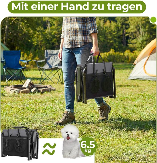STILVORA Tuinkar - Opvouwbaar 100 Liter 100 Kg - 74 x 46 x 96,5 cm - Staal En 600D Oxford - Zwart - Met Verstelbare Greep En Zwenkwielen — afbeelding 3