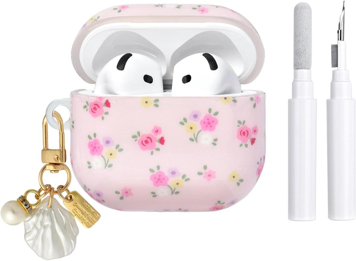 Hoes voor AirPods - Beschermhoes Case - Bescherming Koptelefoon - Schattig Bloemendesign - Compatibel 4e Gen - Roze