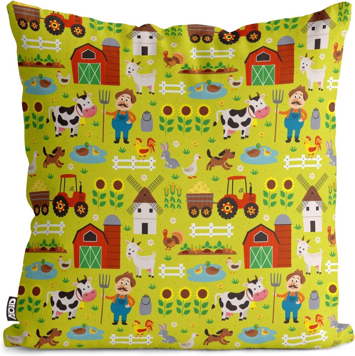 Dierenboerderij Kussenhoes - Kussensloop Outdoor - Woondecoratie - Waterproof Oxford Canvas - 80 x 80 cm - Multicolor