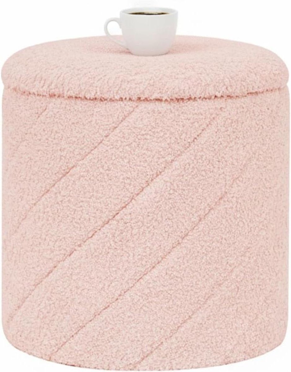 Ronde Poef - Voetenbankje Kruk - Opbergen Woonkamer - Met Opbergruimte - 33 x 33 x 35 cm - Roze