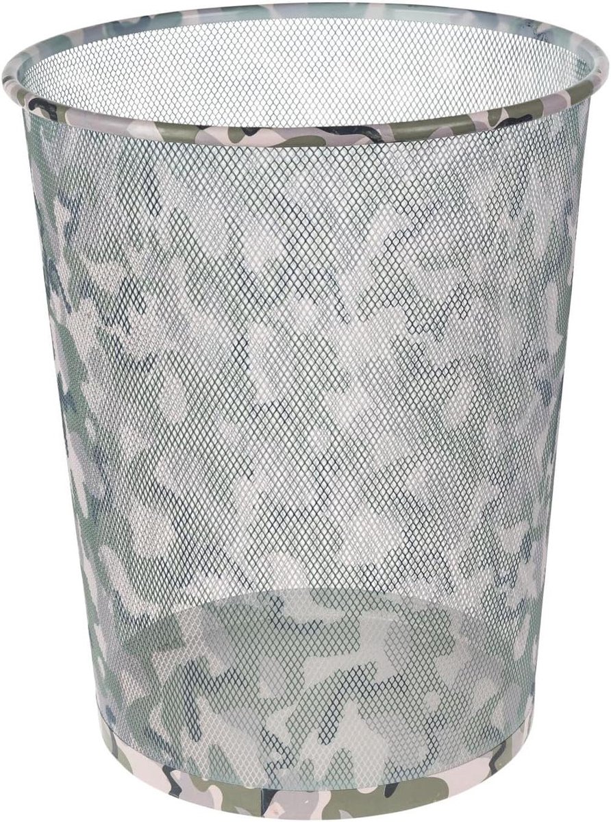 Prullenbak Metaal - Afvalbak Camouflage - Kantoor Organisatie - Mesh-look Design - 17.7 Liter - Veelkleurig