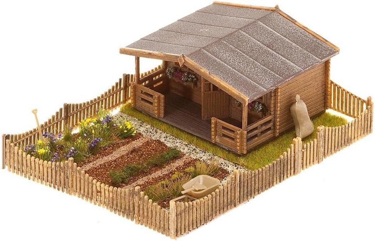 Volkstuin met Tuinhuisje - Modelbouw Tuin - Modelspoorbaan Decoratie - Uitbreidbaar Landschap - 105 x 74 x 36 mm - Bruin