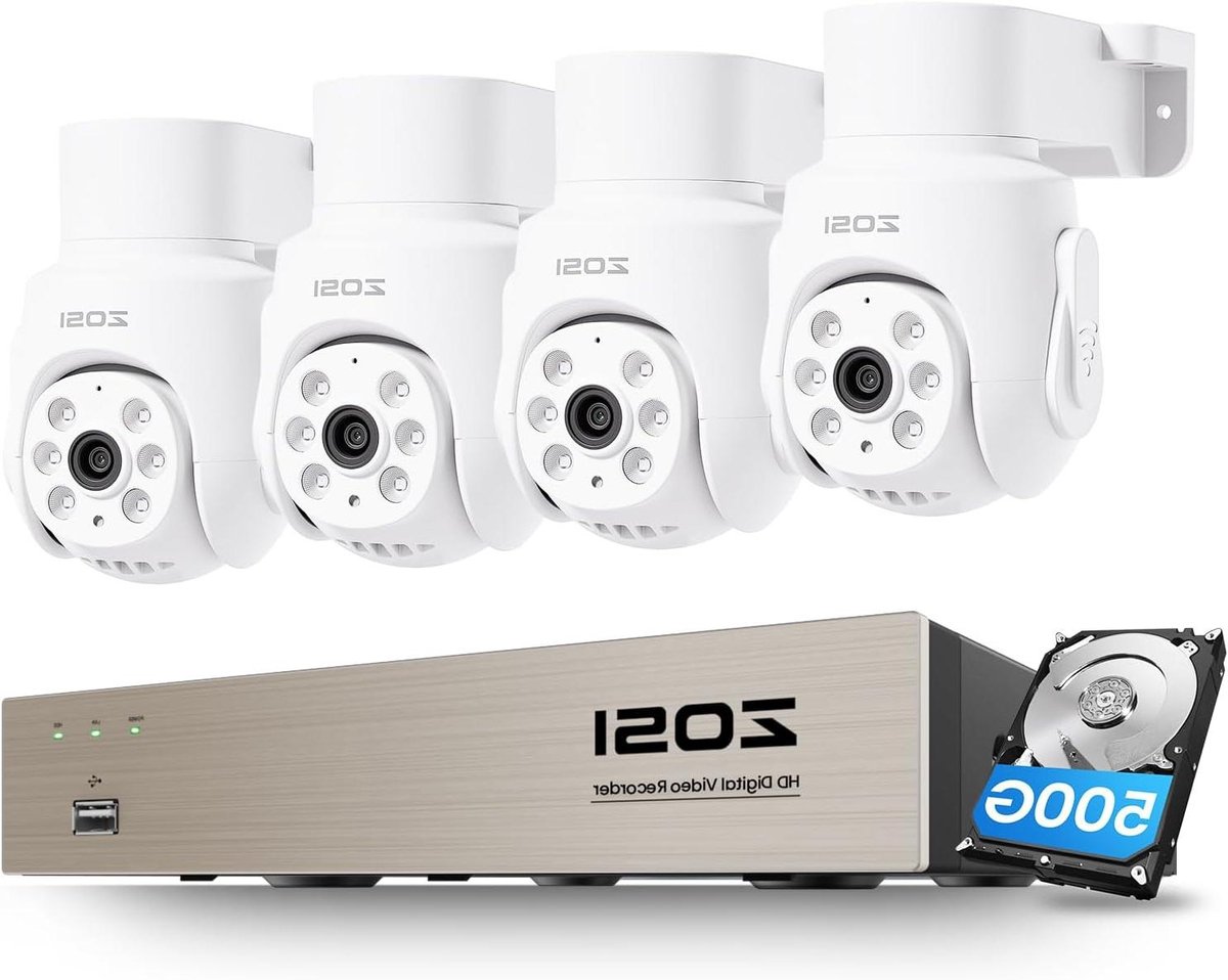 Beveiligingscamera Set - CCTV Systeem DVR - Woning Beveiligen - AI Detectie Personen Voertuigen - 4x 5MP Camera - Wit