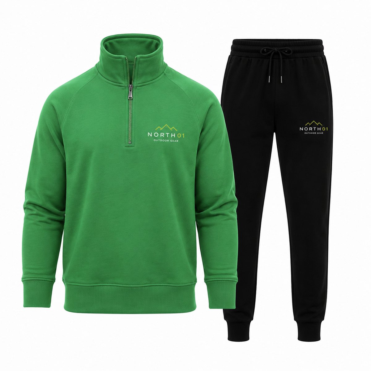 Trainingspak Heren – Half Zip Sweater met Sportbroek – Joggingpak North 01 – Groen - Maat M