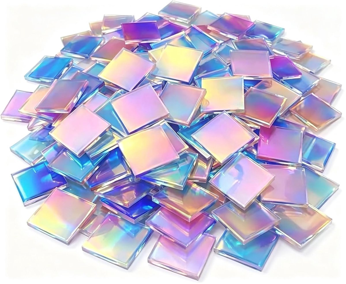 mozaïekstenen, 100 stuks, vierkant, doorzichtig | Glasmozaïektegels, glinsterende kristallen tegels, voor doe-het-zelf decoratie, voor fotolijsten en kunstprojecten