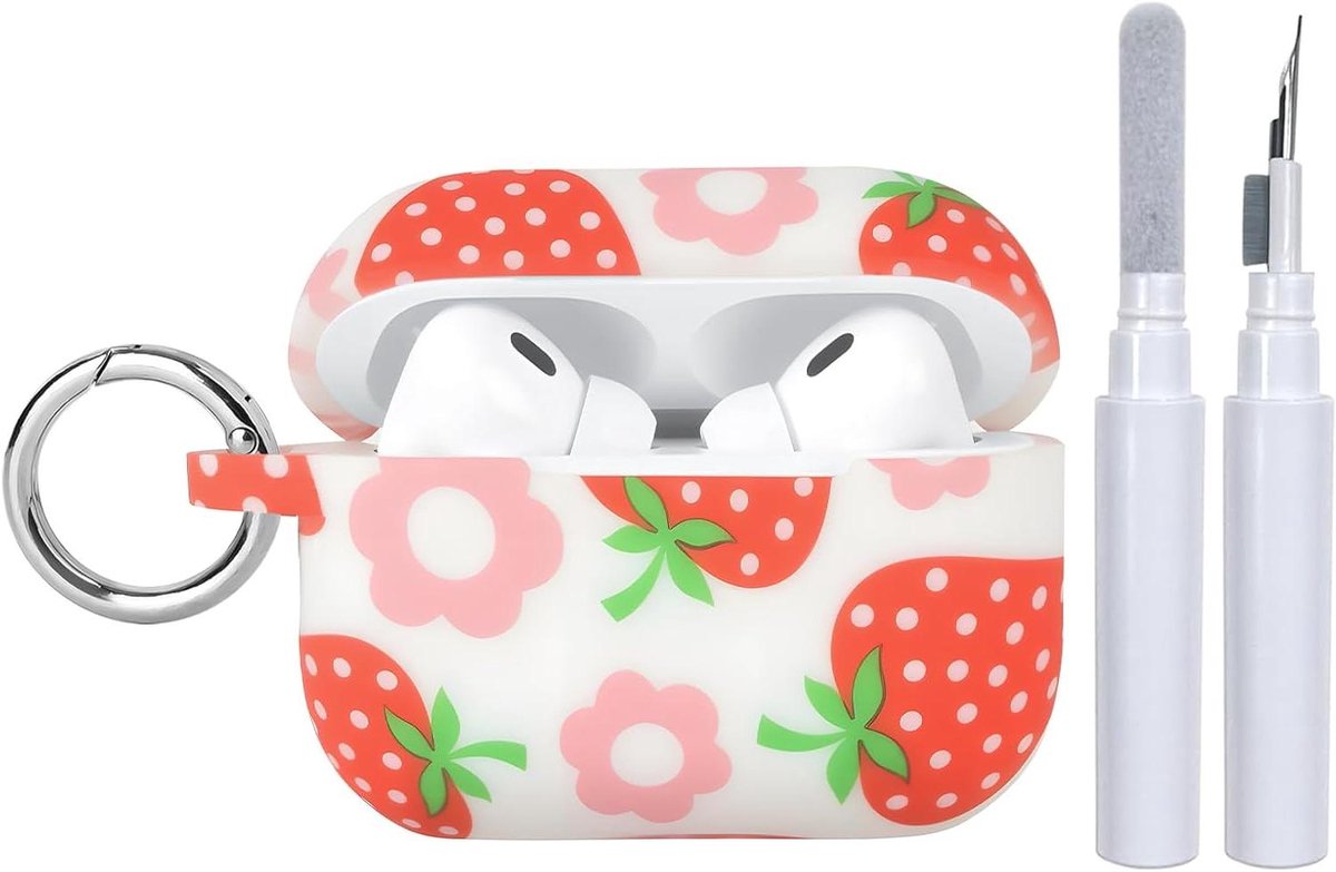 Beschermhoes voor oordopjes - Hoesje met sleutelhanger - Oordopjes beschermen - Schattig bloemenmotief - Nauwkeurige pasvorm - Roze