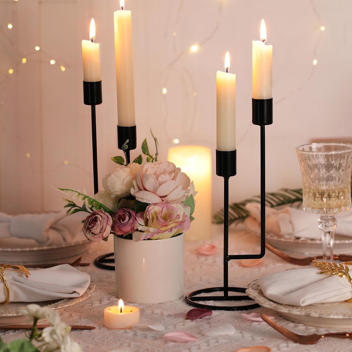 Set van 2 zwarte hoge kandelaars voor stompkaarsen | Stijlvolle decoratie tafel en schouw — cadeau in Wonen & Interieur - foto 7