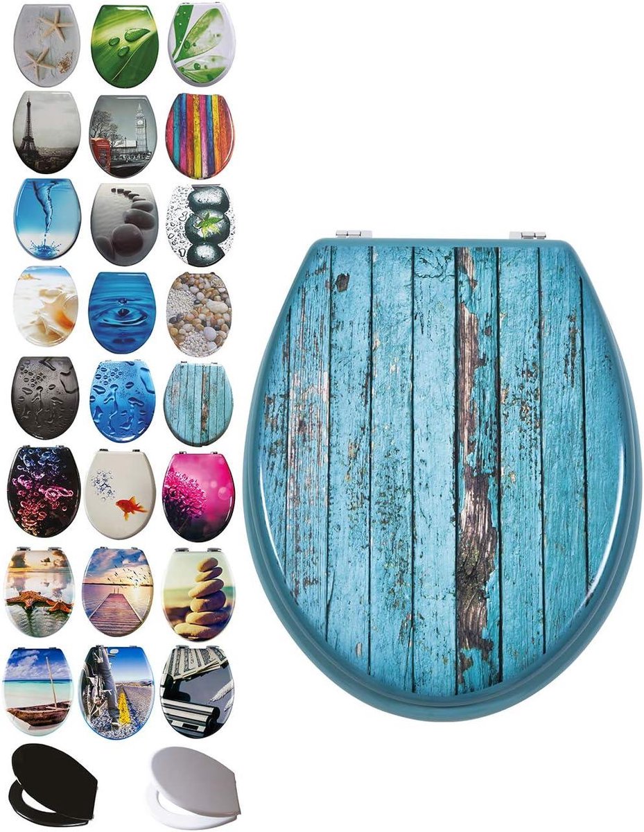 WC-bril MDF - Toiletdeksel - Badkamer Decoratie - Antibact. Coating - 43 x 36 cm - Blauw