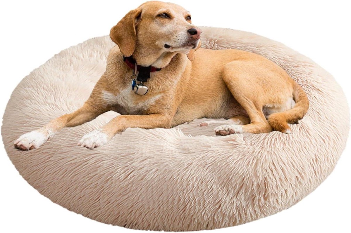 Huisdierbed Rond - Hondenmand Kattenkussen - Comfortabel Rusten - Antislip Onderkant - Diameter 80 cm - Abrikoos