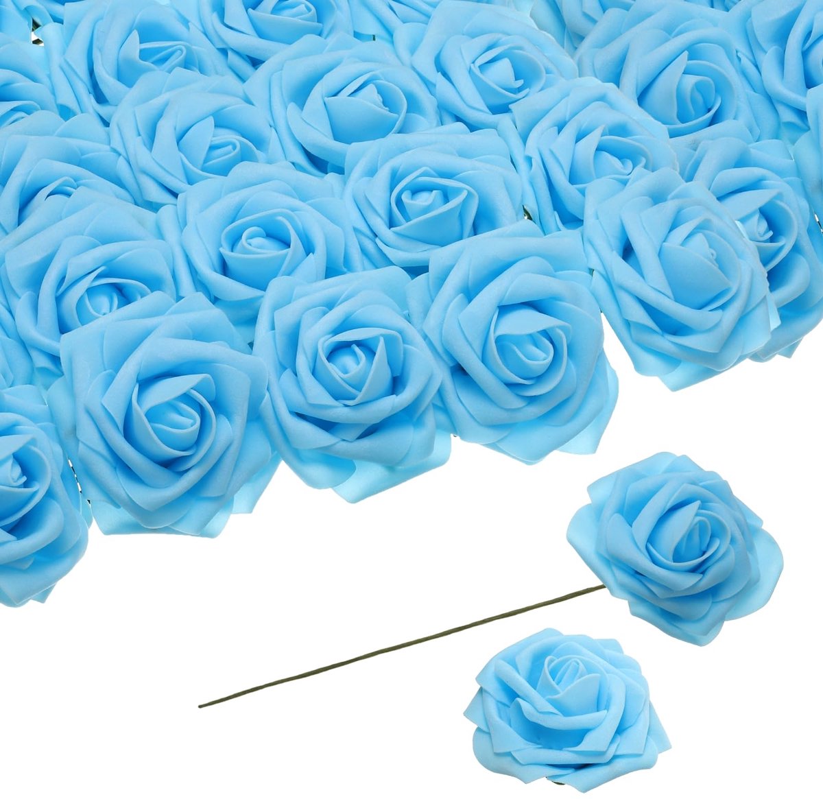Kunstrozen met steel - Decoratieve bloemen - Feestelijke decoratie - Realistisch schuim - 25 stuks - Blauw