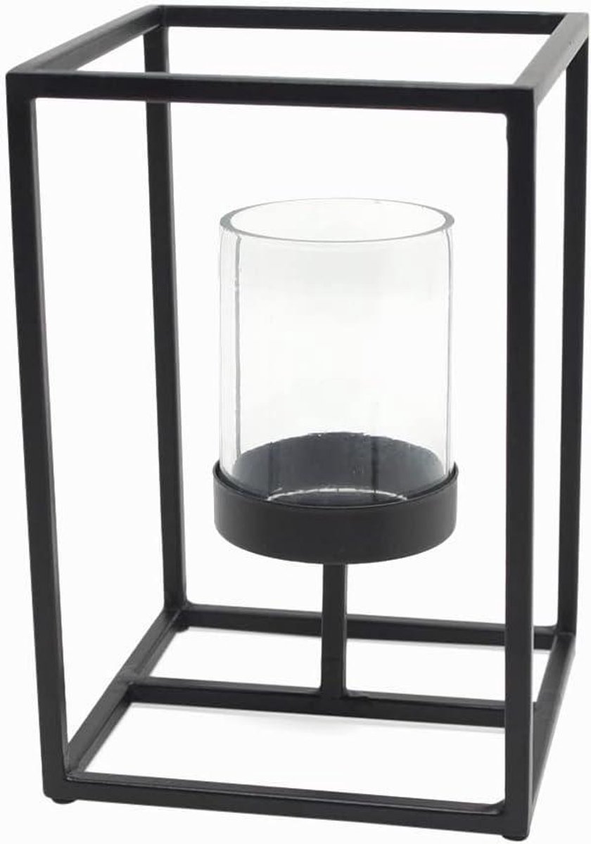 Windlicht - Lantaarn Kaarsenhouder - Sfeer Creëren - Modern Design - 10 x 15 cm - Zwart