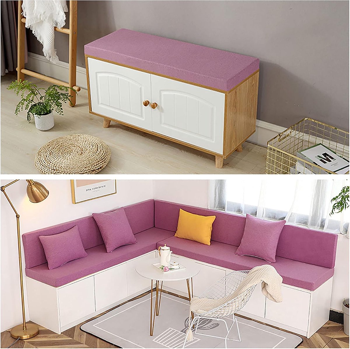 2 of 3zits bank zitkussen, outdoor Indoor Settee Kussen Anti Slip bodem, Zitkussen bank Kussen Foam Pads Bench kussen, 3,9 "(10cm) Dikke Zit/Bench Pad, verschillende maten-Paars 100x40x10cm (39x16