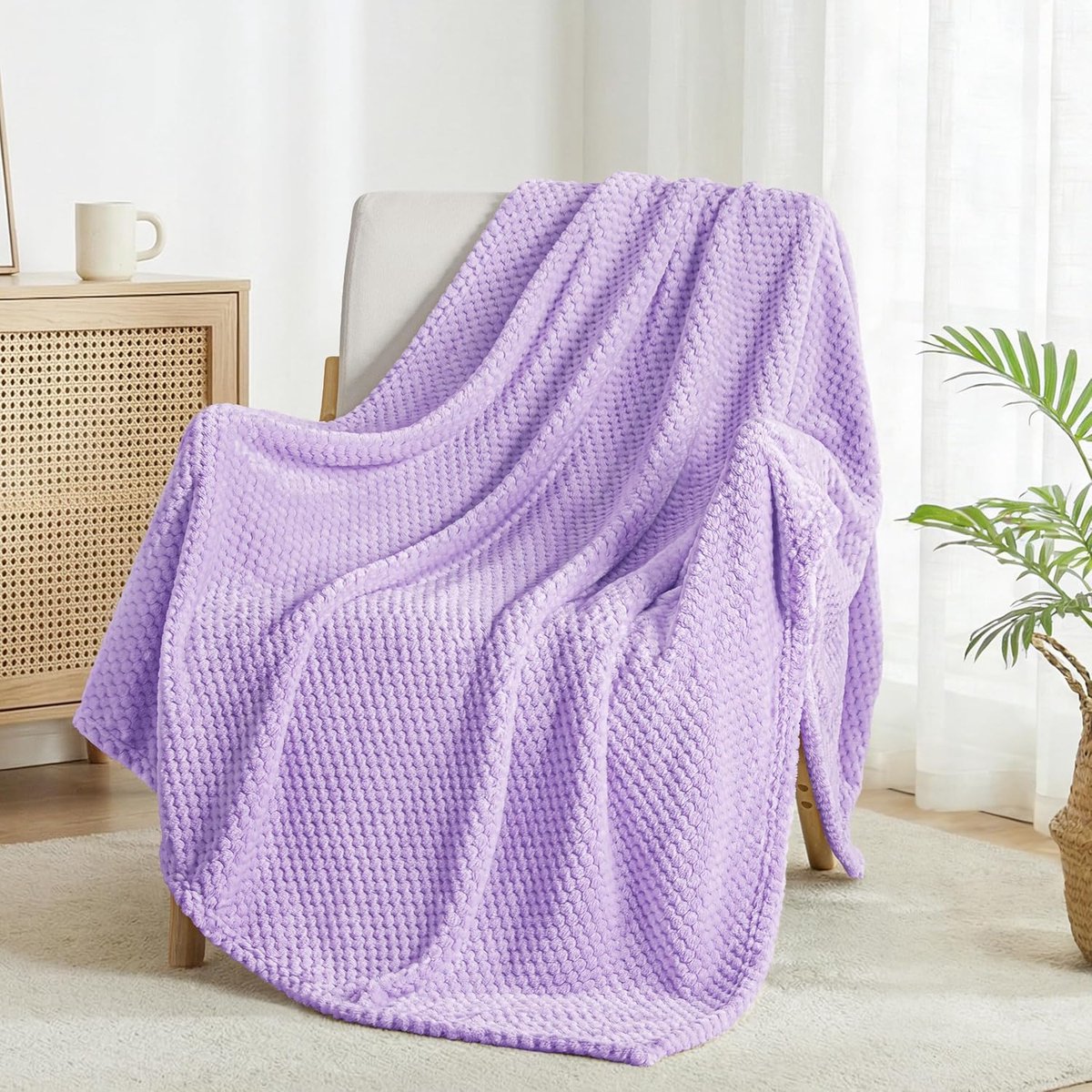 Mezcla Fleece plaid extra groot, super zachte en warme dekens voor bank, sofa en bed met wafeltextuur, gezellig, pluizig en lichtgewicht, lila paars, 127x178 CM