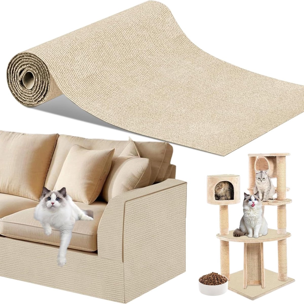2 stuks kattenkrabmat, zelfklevend, 200 x 40 cm, krasbescherming voor bank, kat voor bank, trimbare doe-het-zelf krabplank, muur, meubels, bank, kaki, 2 stuks