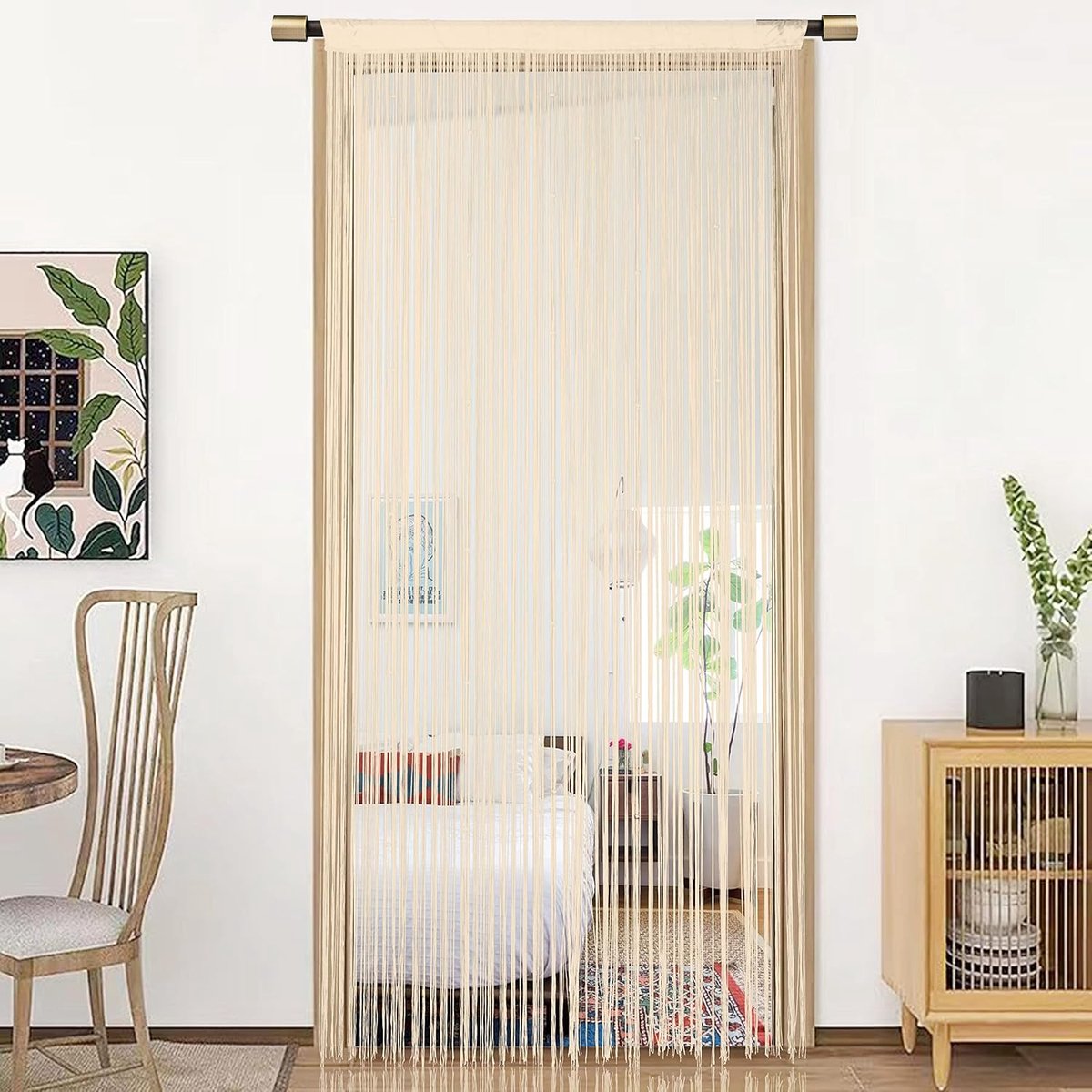 String Deurgordijn Venster Decoratie Kamer Verdeler Decoratie Enkel Gordijn voor Vensters,90x200cm,Beige