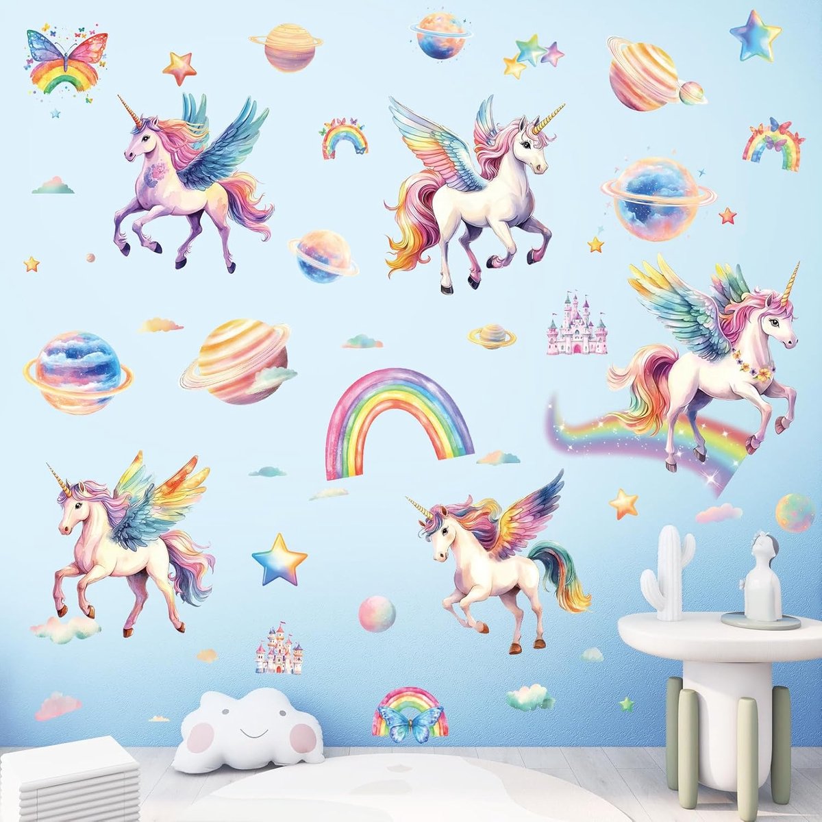 Muurstickers, planeet muurstickers, wanddecoratie kinderkamer meisje