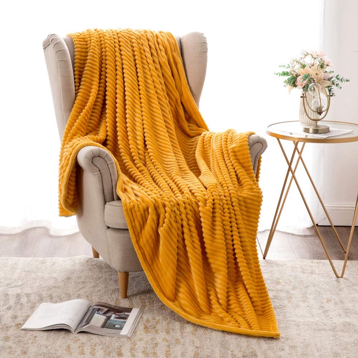 fleece plaid MIULEE zachte warme comfortabele plaids voor bank, corduroy pluizige deken bed kussen voor slaapkamer, bank, reizen, kinderen slaapkamer accessoires 60 x 80 inch oranje