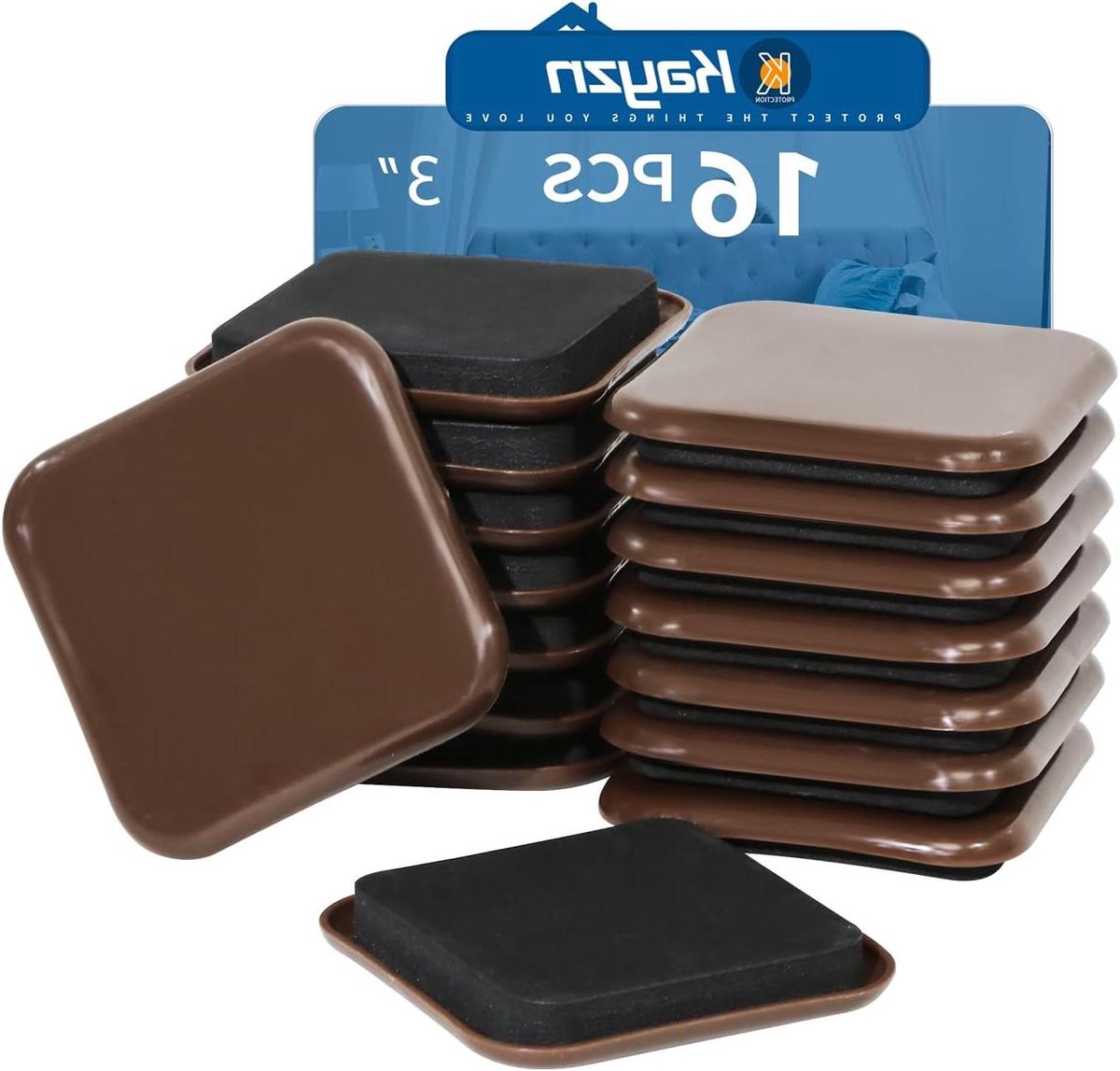 Vierkante meubelschuivers - Verhuis set - Zware meubels verplaatsen - Beschermt tapijt - 16 stuks 7.6 cm - Bruin
