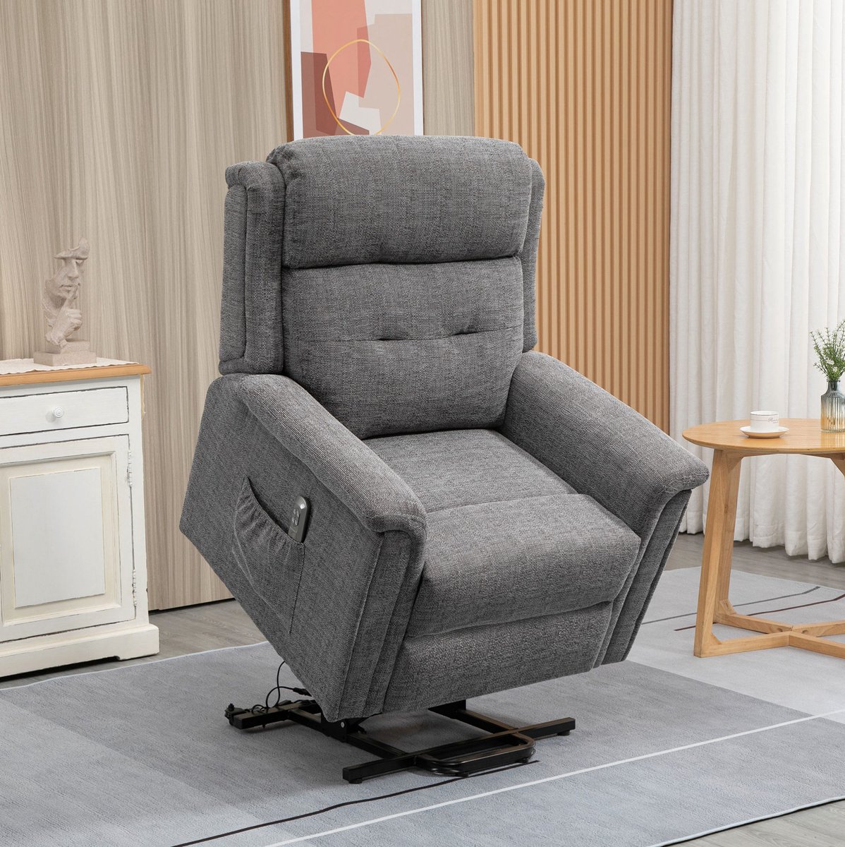 Wishdor - Elektrische opsta-fauteuil - Relaxfauteuil met ligfunctie en opsta-hulp - Modern - Woonkamer - Stof - Grijs - 92 x 87 x 108 cm