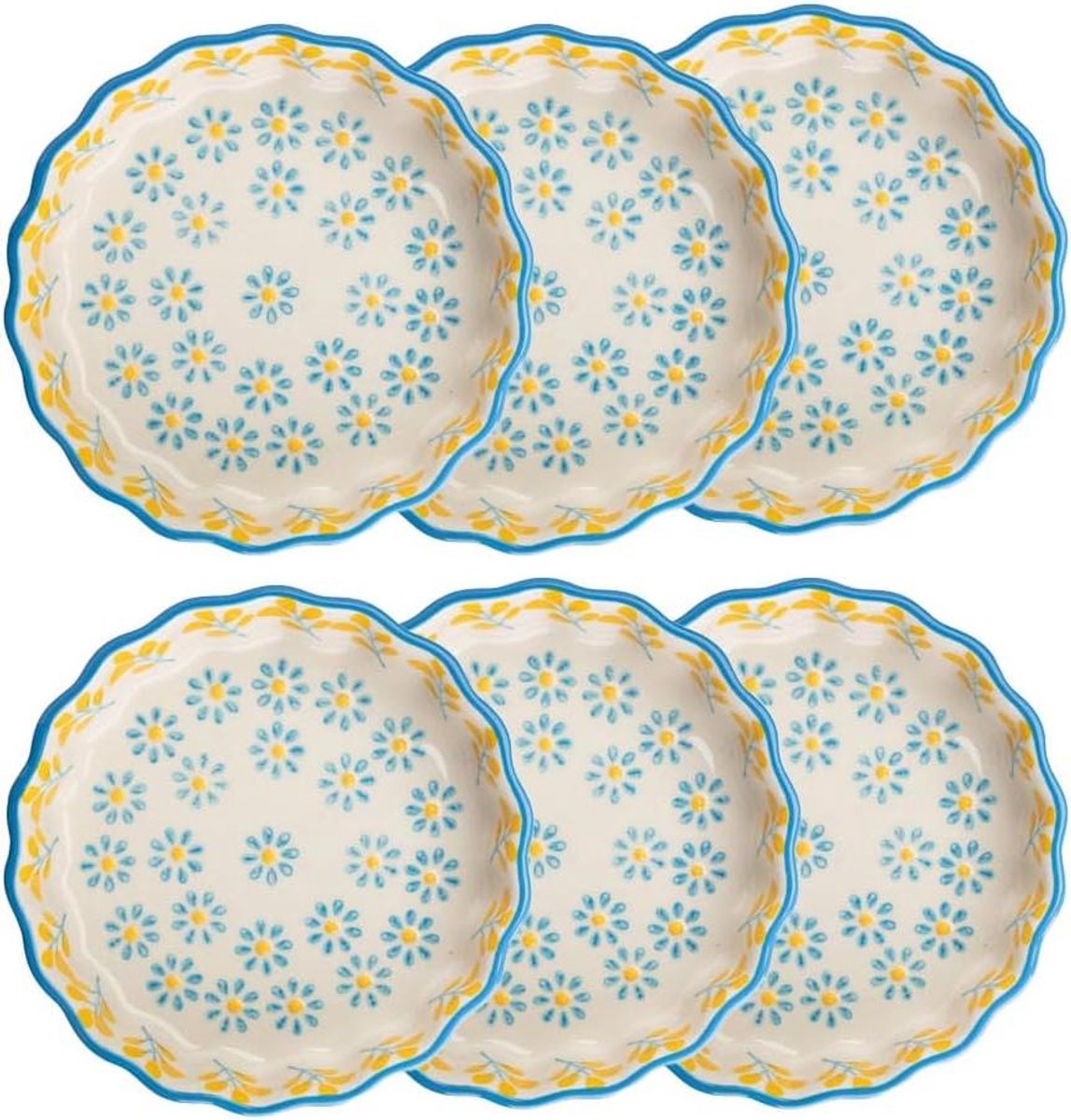 Tartelette Vorm - Kleine Taartvorm - Zelf Bakken - Handgestempeld Design - Ø11 x 3 cm - Blauw Geel