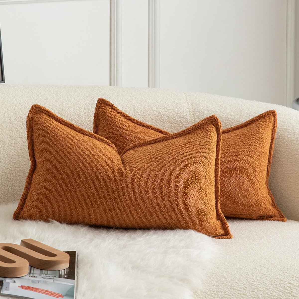 Decoratieve kussenslopen, set van 2 stuks, geweven textuur, bankkussen, sierkussen, kussenslopen, super zacht, premium eenvoudig design, voor slaapkamer en woonkamer, tabak, 30 x 50 cm