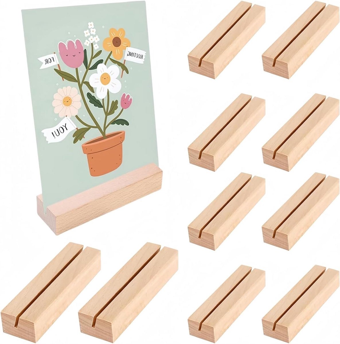 Houten Kaarthouders - Naambordjes Houder - Feestelijke Decoratie - Natuurlijk Hout - 20 cm Lengte - Houtkleur