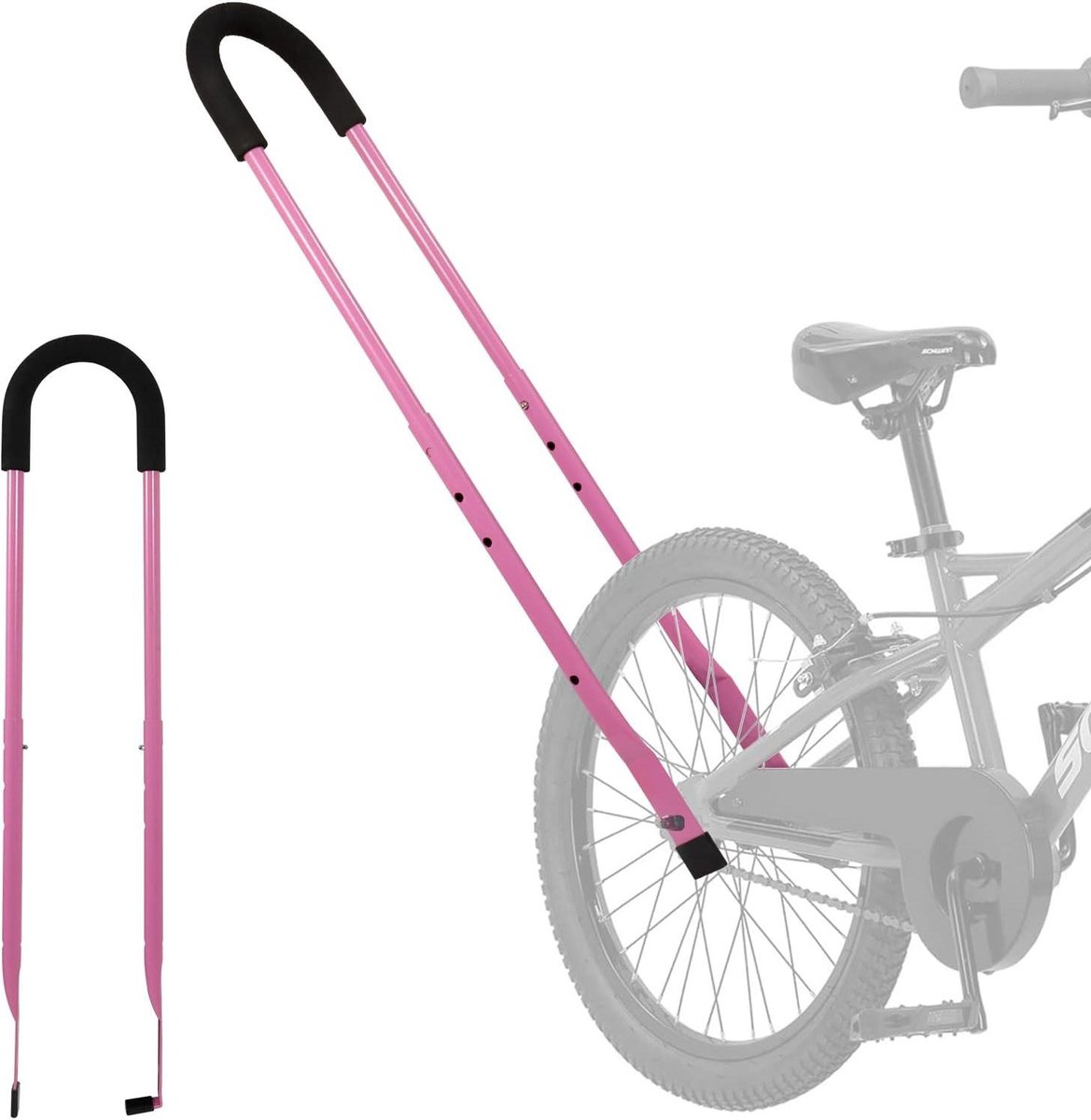 Fiets Trainer Handvat - Balans Duwstang - Kind Leren Fietsen - Universele Klem - 40.9 x 14.5 cm - Roze