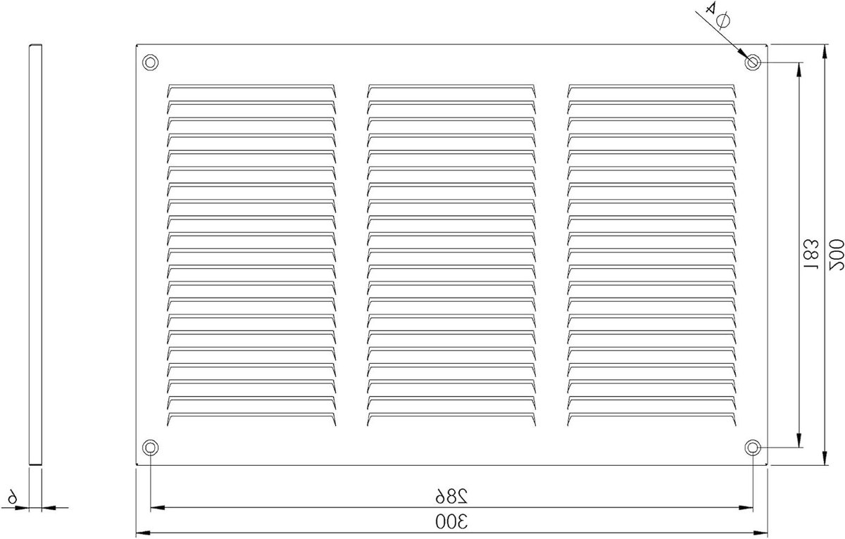 Ventilatierooster - Metalen rooster - Luchtstroom regelen - Met muggengaas - 300x200mm - Zwart
