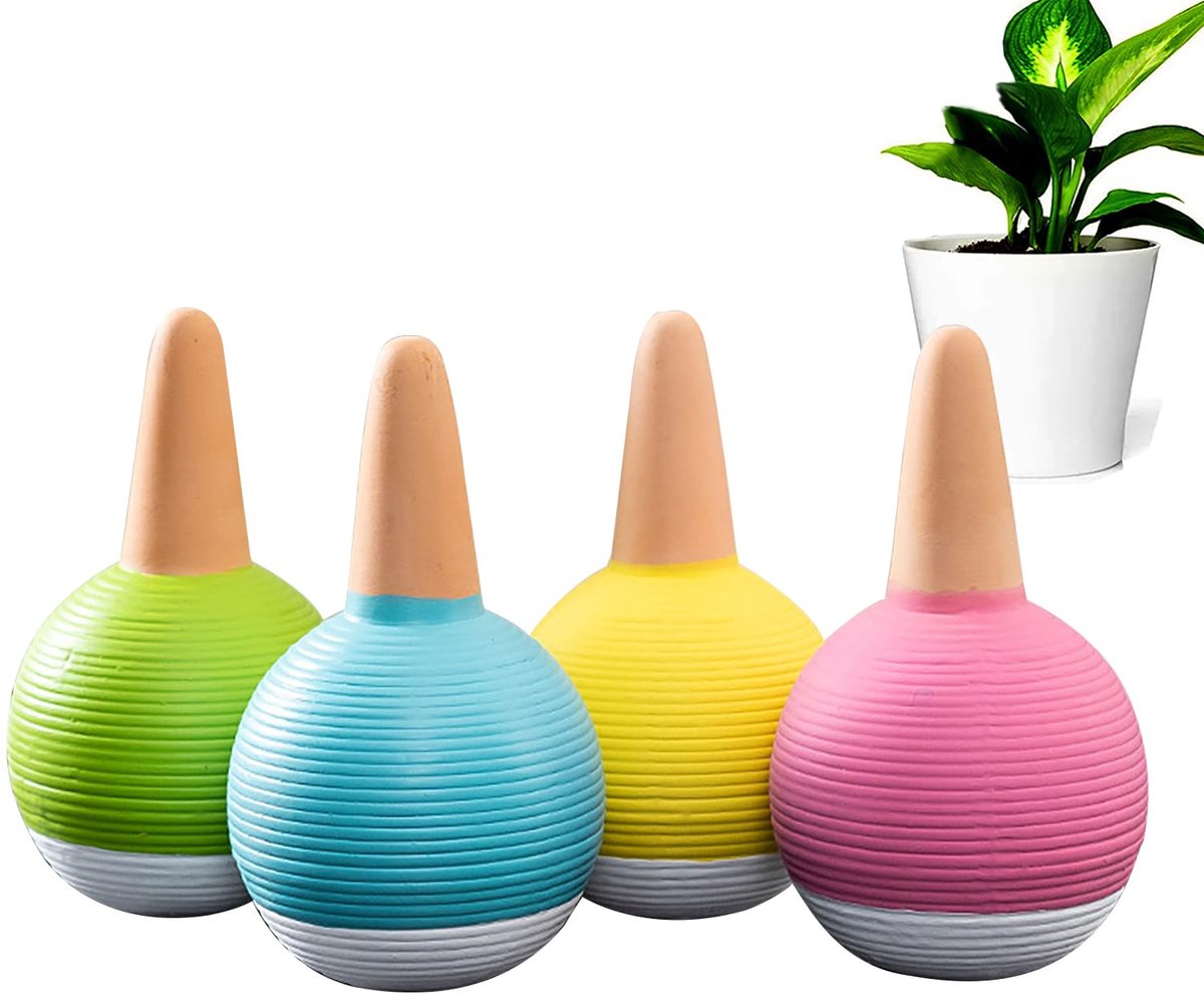 4-pack terracotta zelfbewaterende plantenspikes, terracotta vakantie plantenwaterer, decoratieve automatische plantenbewateringsapparaten, plantenbewateringsbollen voor binnen- en