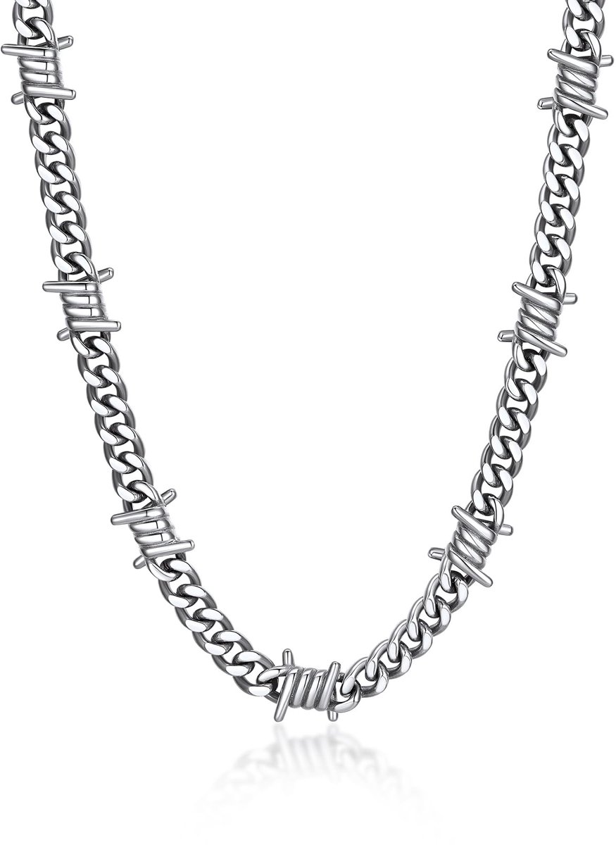Cubaanse ketting, prikkeldraad, voor dames en heren, roestvrij staal, zwart, gothic, doornen, chokerketting, punk, sieraden, cadeauverpakking