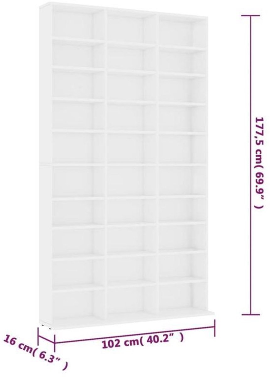 Boekenrek – Boekenkast – Boekenplank – Wandrek – Opbergkast – Wit – Ruim 102x16x177,5 cm – Stevig Hardhout & Kunsthout