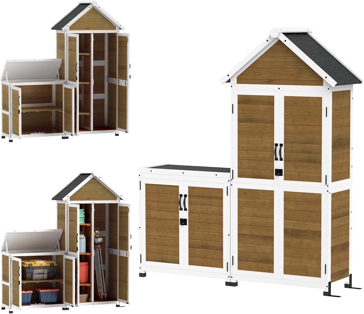 Tuinhuis met kast - Opbergkast buiten - Tuinspullen opbergen - Verstelbare legplanken - 89x51x182 cm - Natuurlijk hout