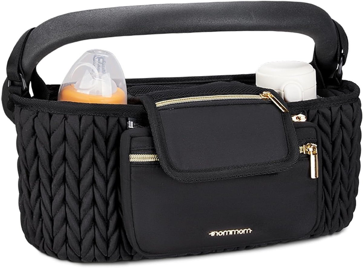 Kinderwagen Organizer - Wandelwagen Tas - Baby Uitjes - Geïsoleerde Bekerhouders - 33 cm Breed - Zwart