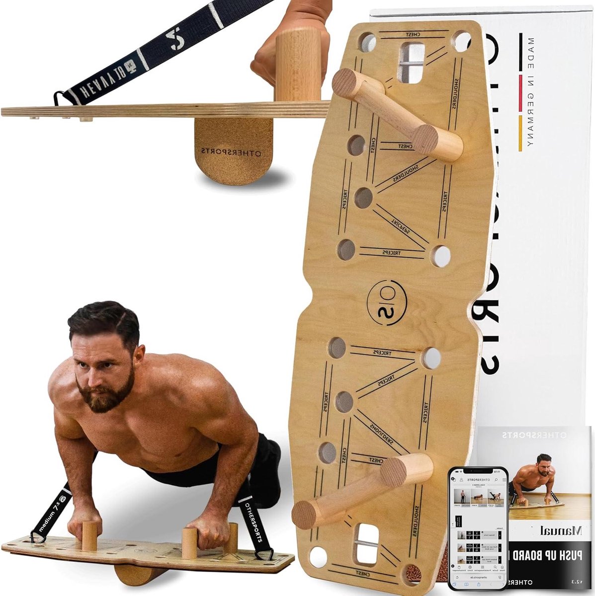 Push Up Board - Kracht Trainer - Spieropbouw Thuis - Met Balansfunctie - 82 x 30 cm - Bruin