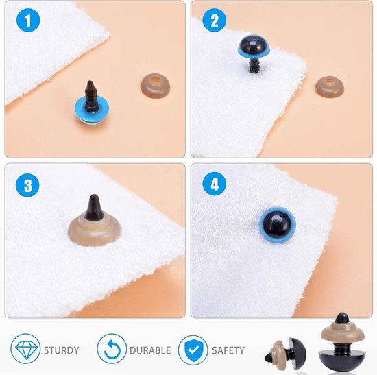Ogen, kleurrijke poppen, ogen, 6-14 mm, veiligheidsneus met sluitringen, oog voor pluche poppenogen van kunststof, voor pluche dieren en beer — afbeelding 2