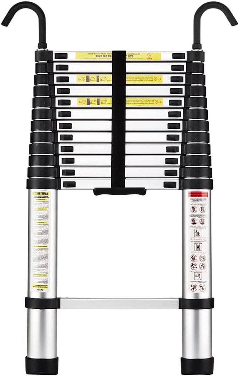 Telescopische Ladder - Uitschuifbare Ladder - Werkzaamheden op hoogte - Afneembare Haken - 3.8 Meter - Aluminium