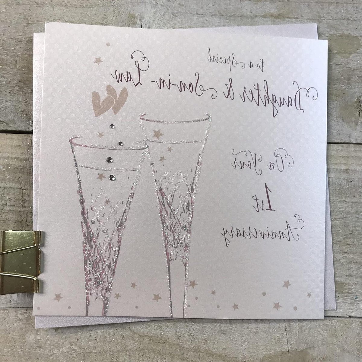 Papieren Bruiloft Kaart - Verjaardagswens Kaart - Jubileum Vieren - Handgemaakt Gedecoreerd - 16x16 cm - Wit