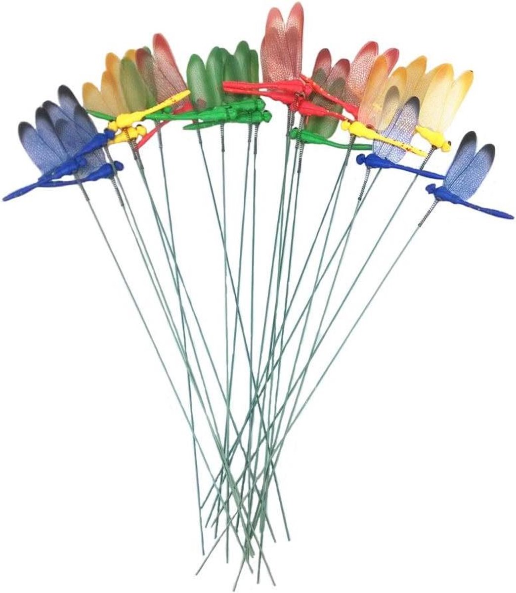Tuin Libelle Stakes - Gazon Decoratie - Tuin Aankleden - Waterdicht Materiaal - 26 cm - Diverse Kleuren
