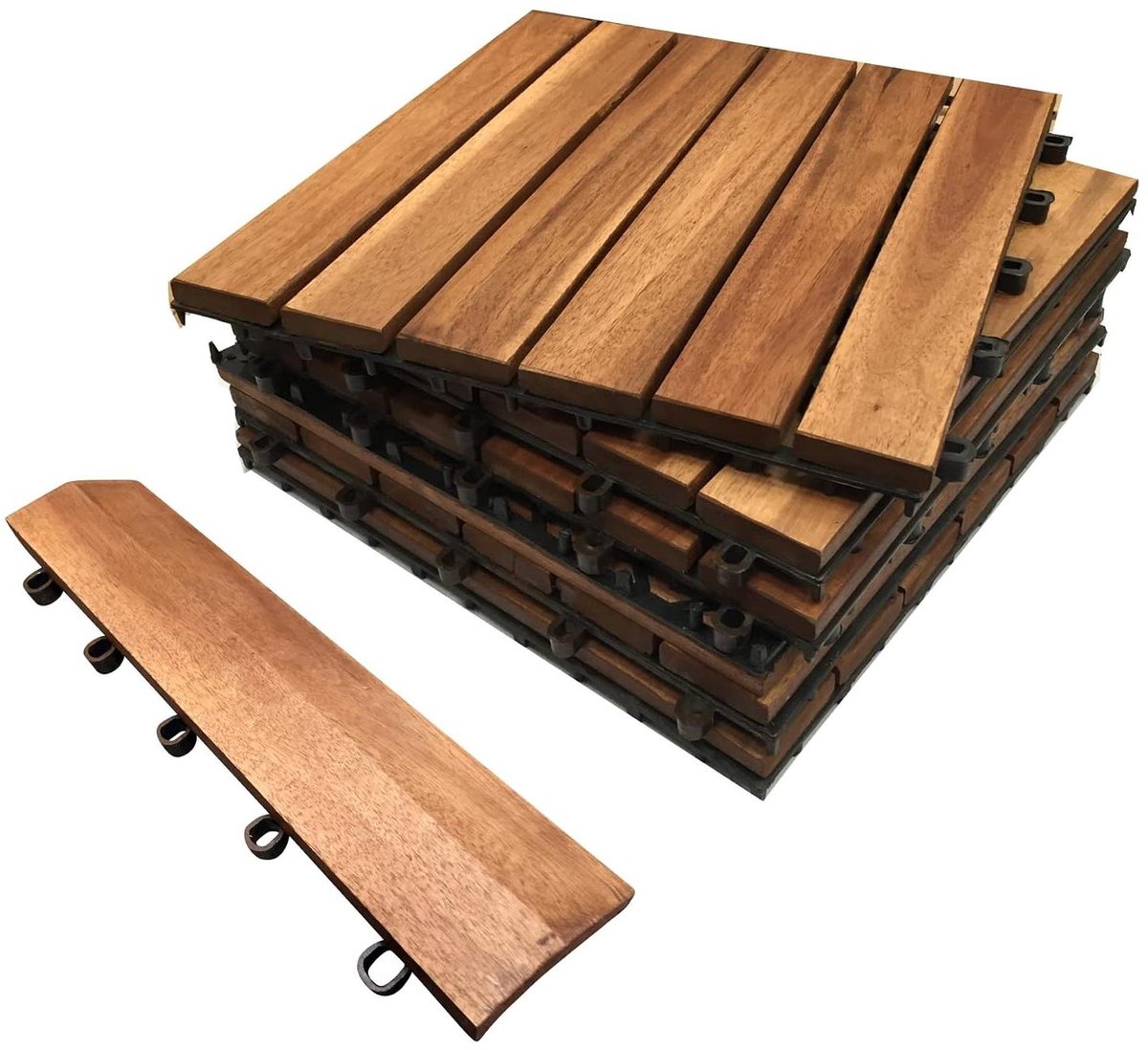 Hardhouten Terrastegels - Balkon Vloer - Buitenruimte Creëren - In elkaar grijpend Systeem - 30x30x2.5 cm - Bruin