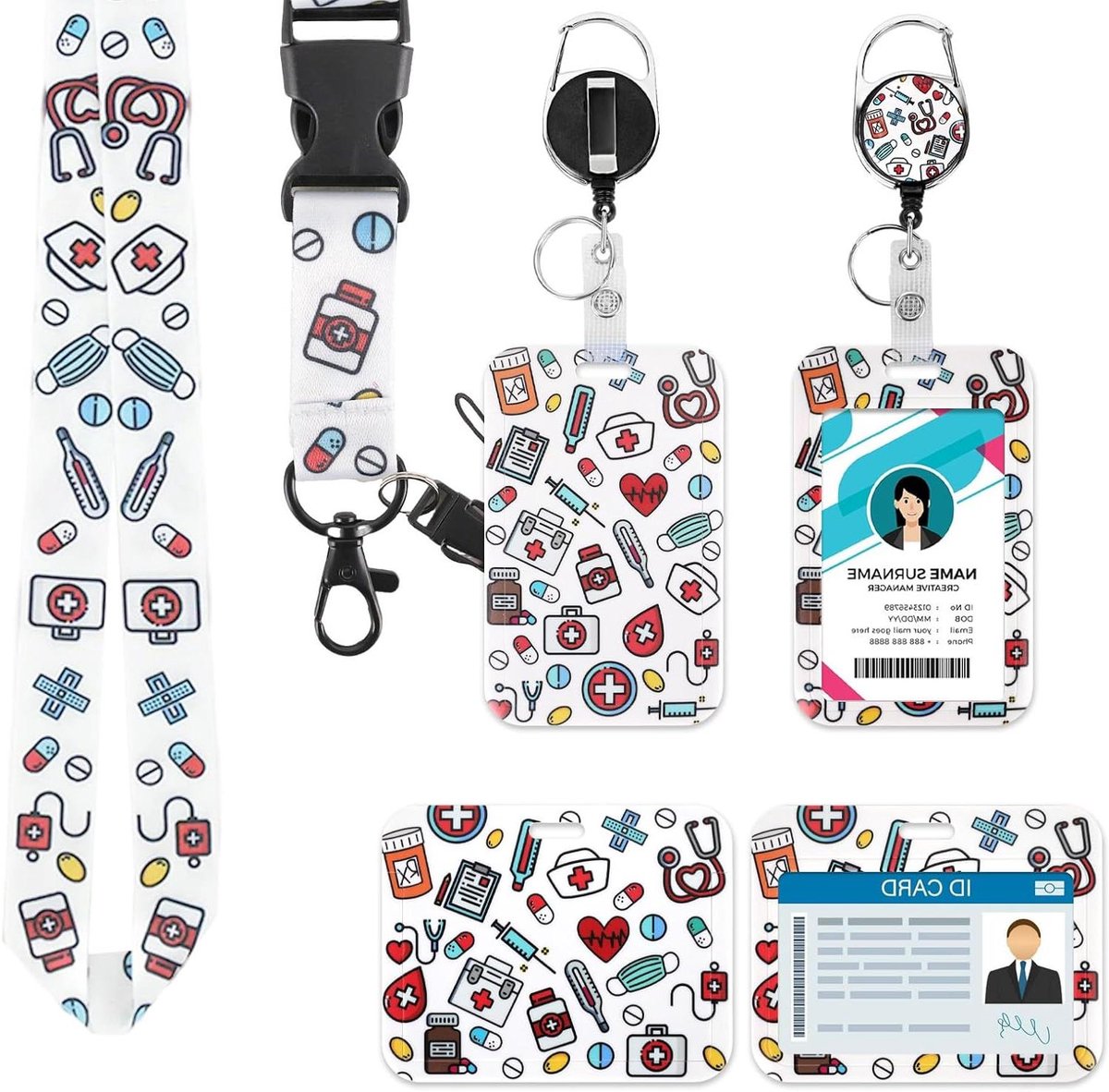 ID-kaarthouder met Lanyard - Kaartenhouder Halsband - Identificatie Tonen - Uittrekbare Badgehouder - 100 g - Wit