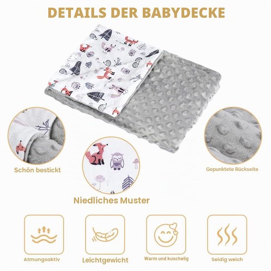 Knuffeldeken Baby 75x100cm, Zachte Katoenen Wikkeldeken Met Uil Voor Kinderwagen - Winterdeken — afbeelding 2