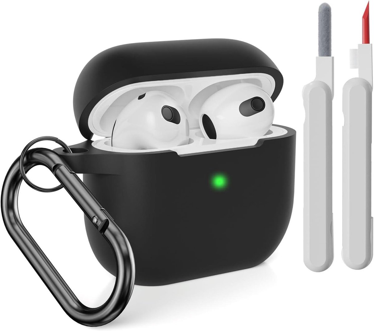Airpods 3 Hoesje - Beschermhoesje Airpods - Opladen en Beschermen - Met Schoonmaakset - 40 g - Zwart
