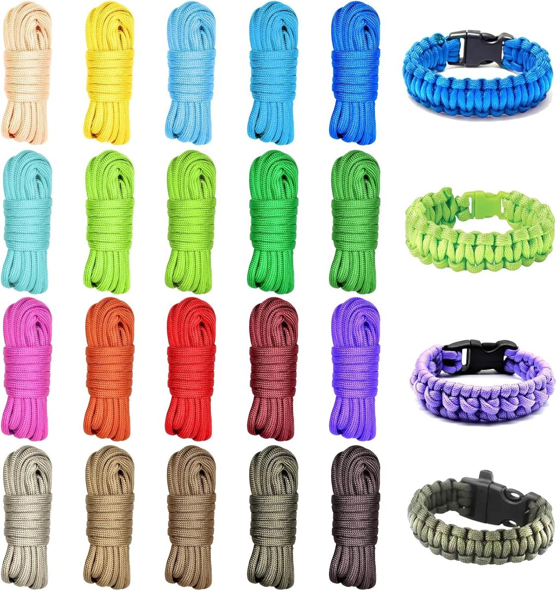 20 Kleuren Paracord Set, Multifunctionele Paracord Touw met 7 Kernen en 3 Meter Lengte, Ideaal voor Sleutelhangers, Armbanden en Hondentuigen
