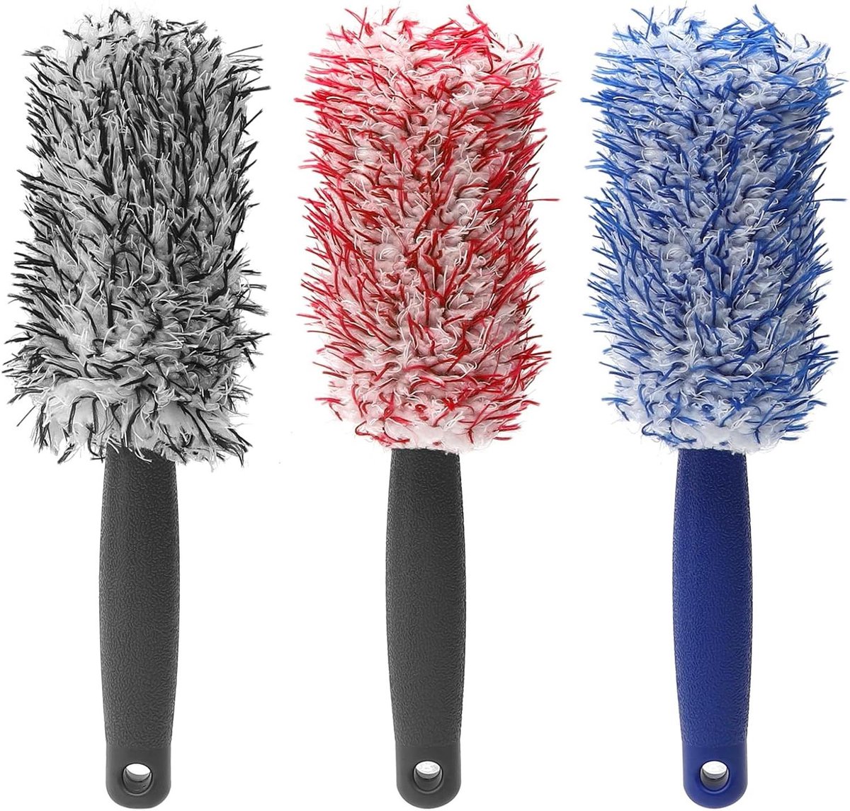 Velgenborstel Set - Wielreiniger Borstel - Auto Reinigen - Zacht Microvezelmateriaal - 30 cm - Rood Blauw Zwart