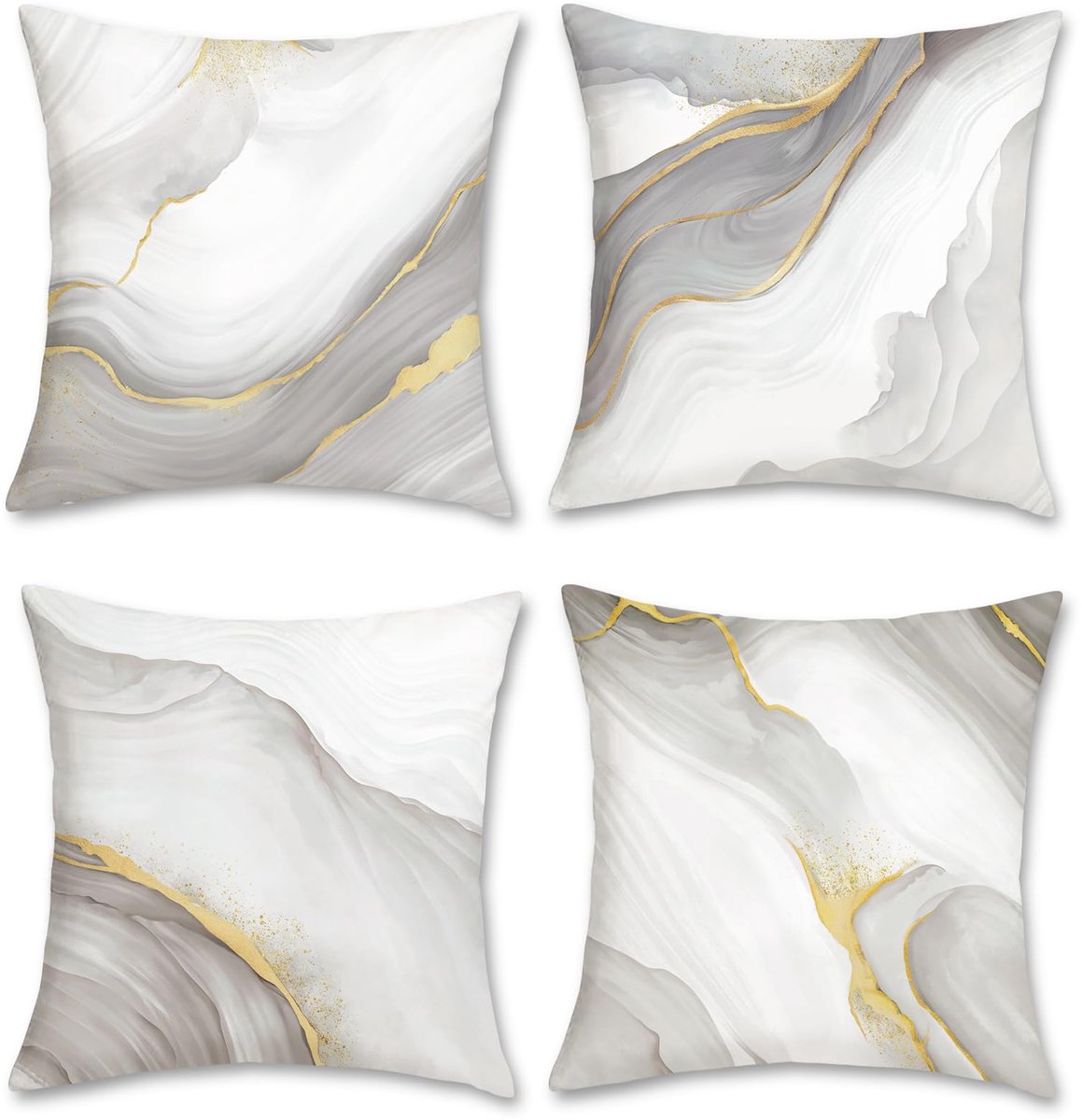 Grijze gouden marmeren sierkussenslopen 45 x 45 cm moderne abstracte marmeren textuur decoratieve kussenslopen zachte fluwelen kussenslopen voor bank slaapbank woondecoratie set van 4